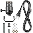 Lamp Rewire Kit, 12 Foot Matching Cord, 3 Way Socket and Essential Hardware, Table and Floor Lamps Socket Replacement, Rewire and Repair, DIY Light Making Kit (Black)