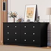 Flamaker 6 Drawer Dresser with Power Outlet, Modern Wooden Chest of Drawers, Multipurpose TV Stand & Closet for Bedroom, Living Room, Hallway (Black)