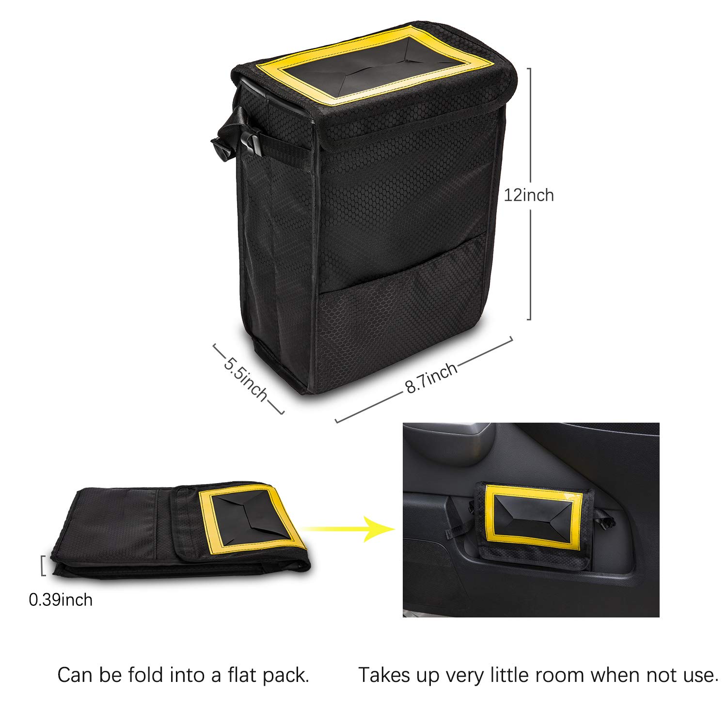 Sumworld Car Trash Can Hanging Automobile Garbage Bag with Lid and Storage Pockets Automotive Litter Container for Vehicle Car Seat Organizer