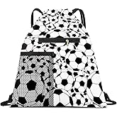 AYBELWG Drawstring Backpack Sports Gym Bag, Large String Swim Bag for Beach With Water Bottle Mesh Pocket, Cute Gym Sack with Zipper Pocket for Men Women Cute Football