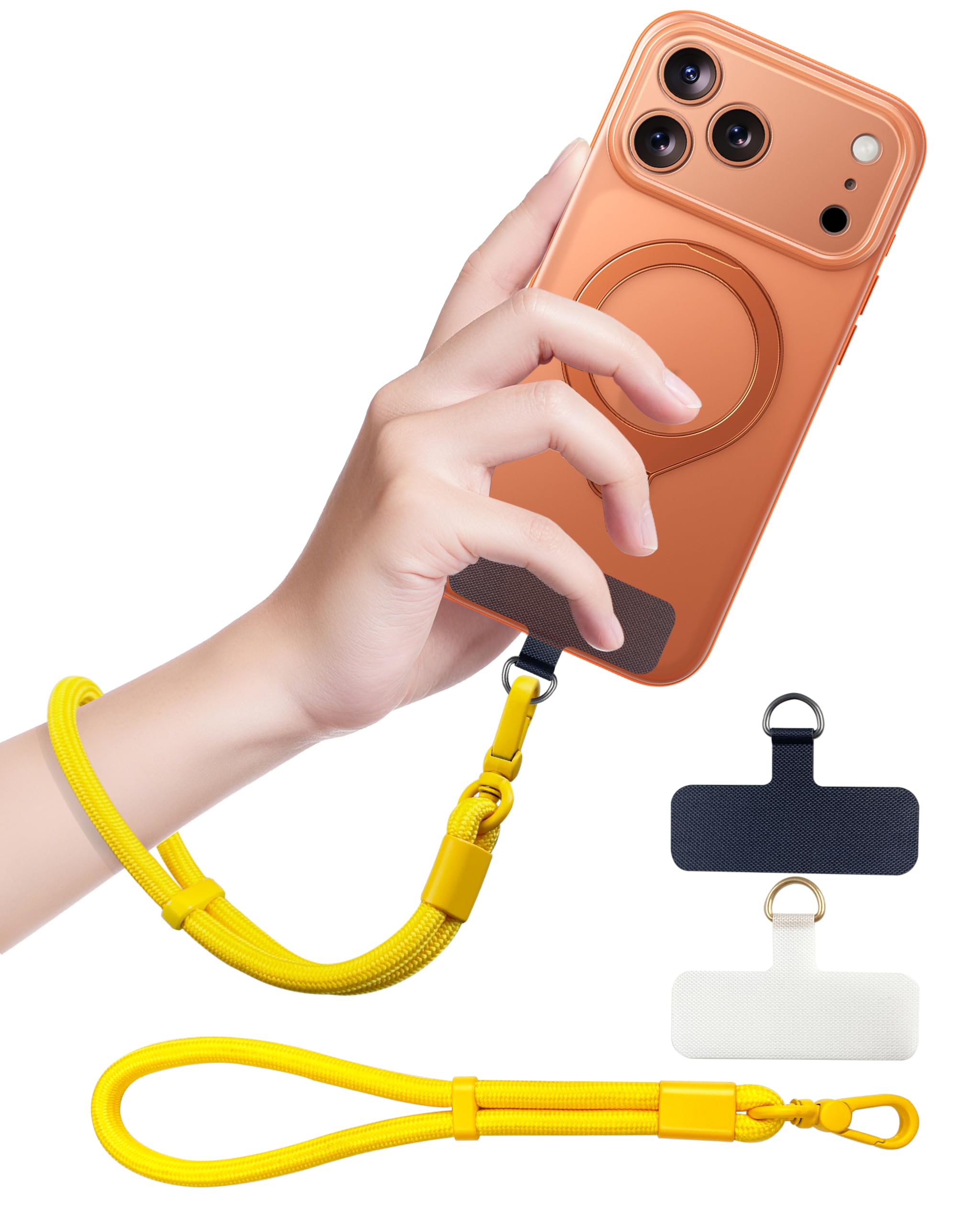 KuakeCase Phone Lanyard, Phone Wrist Strap for Cellphone Case, Adjustable Cell Phone Strap with 2 Tether Tabs for All Smartphones, Yellow