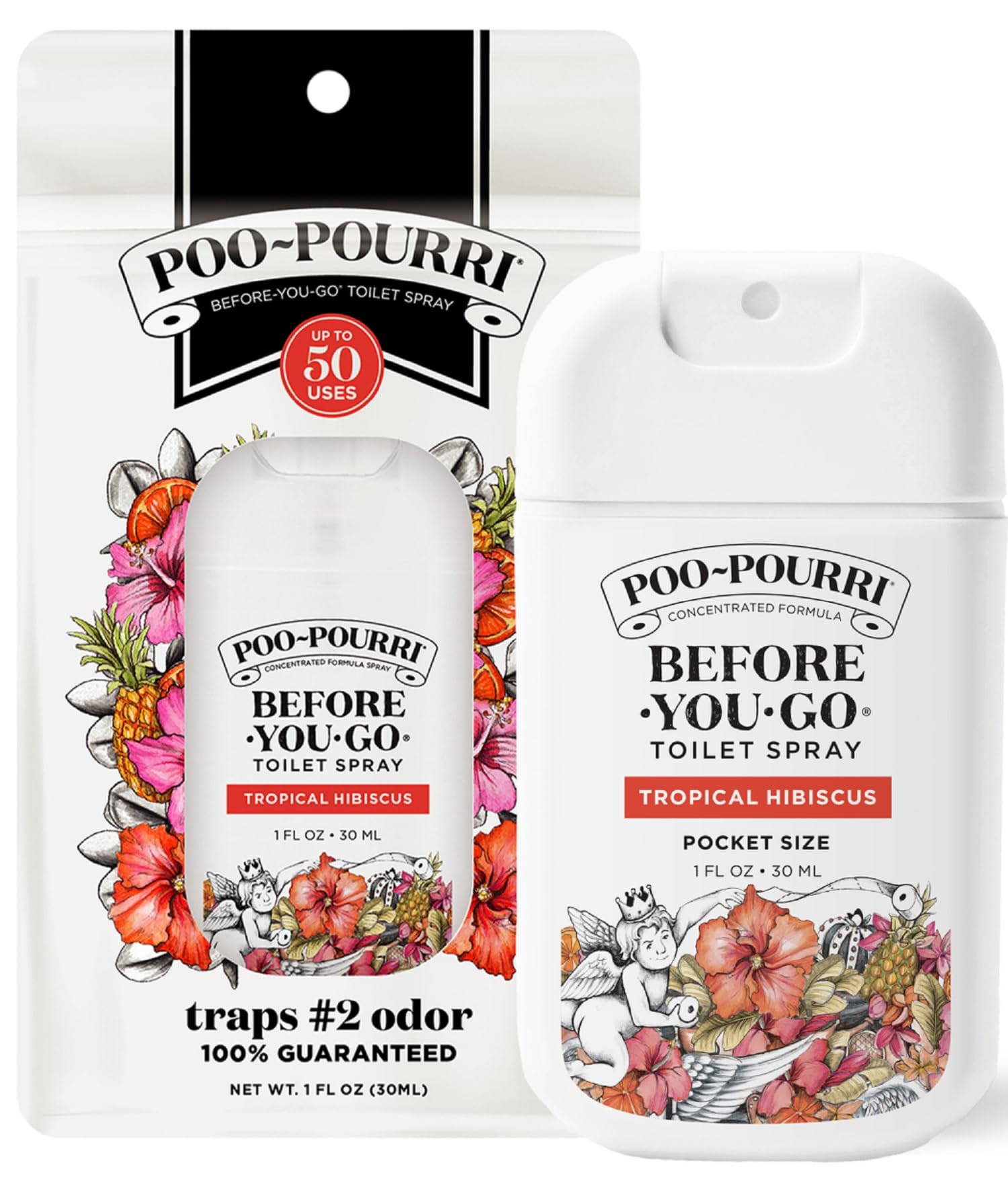 Poo-Pourri Before-You-Go Pocket Toilet Spray, Travel Essentials, Tropical Hibiscus, 1 Fl Oz, Up to 50 Uses, On-The-Go Bathroom Odor Deodorizer with Essential Oils, TSA Approved Size, Hibiscus, Apricot