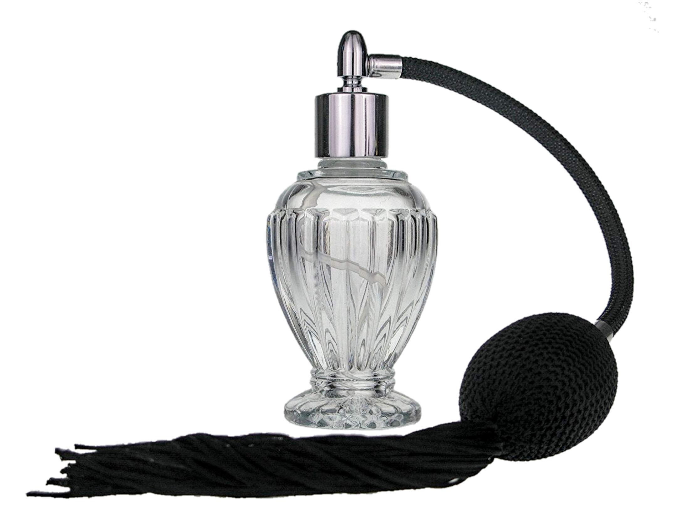 Divo Perfume Atomizer, 46ml, Refillable Glass Bottle. with Black Tassel Spray and Silver Fitting. Gift Box and Funnel Included