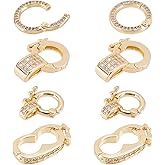 CHGCRAFT 8Pcs Fold Over Clasps Long-Lasting Plated Brass Micro Pave Cubic Zirconia Twister Clasps Interchangeable Bail Clasps for Jewelry Making