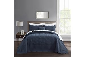 HZ & HY Oversized King Bedspread 128x120 Extra Wide, Quilted Coverlet Bedding Set, Lightweight Thin Comforter, Reversible, 5 Piece, 100% Microfiber, King/Cal King, Navy Blue