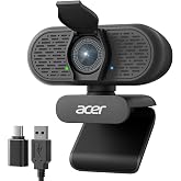Acer A640 4K Webcam with AI Noise Canceling Mic for Streaming Meetings | Sony 1/2.8" Sensor, PDAF Autofocus, 2K 1080P/60fps, A to C Adapter, Computer Camera for switch 2 Camera Teams Zoom Facetime