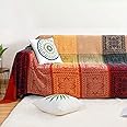 CR Bohemian Tribal Throws Blankets Reversible Colorful Red Blue Boho Hippie Chenille Jacquard Fabric Throw Covers Large Couch Furniture Sofa Chair Loveseat Recliner Oversized (Red, L:102x87)