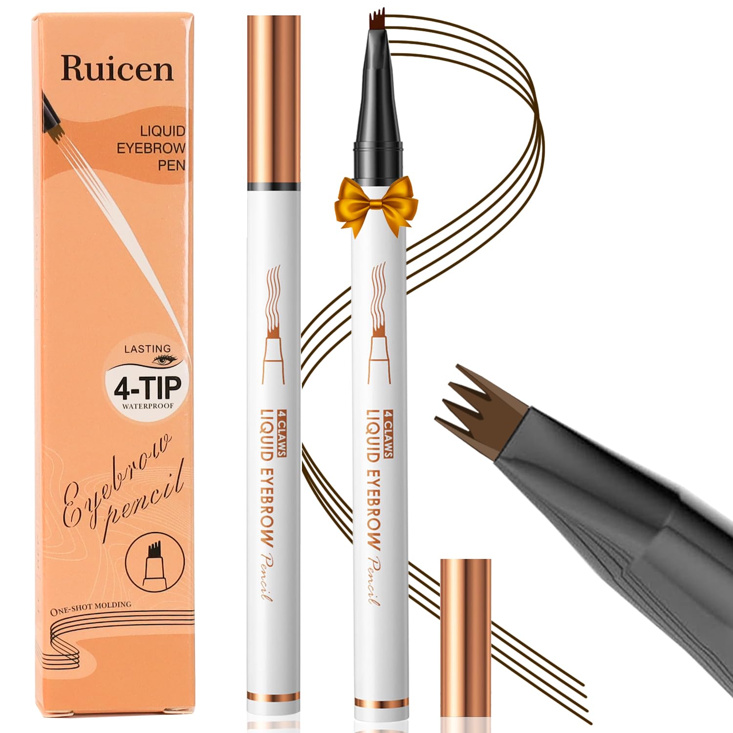 New Microblading Eyebrow Pen with 4 Fork Tip Applicator, Waterproof Long-Lasting Eyebrow Pencil, Create Fine Stroke, Dark Brown