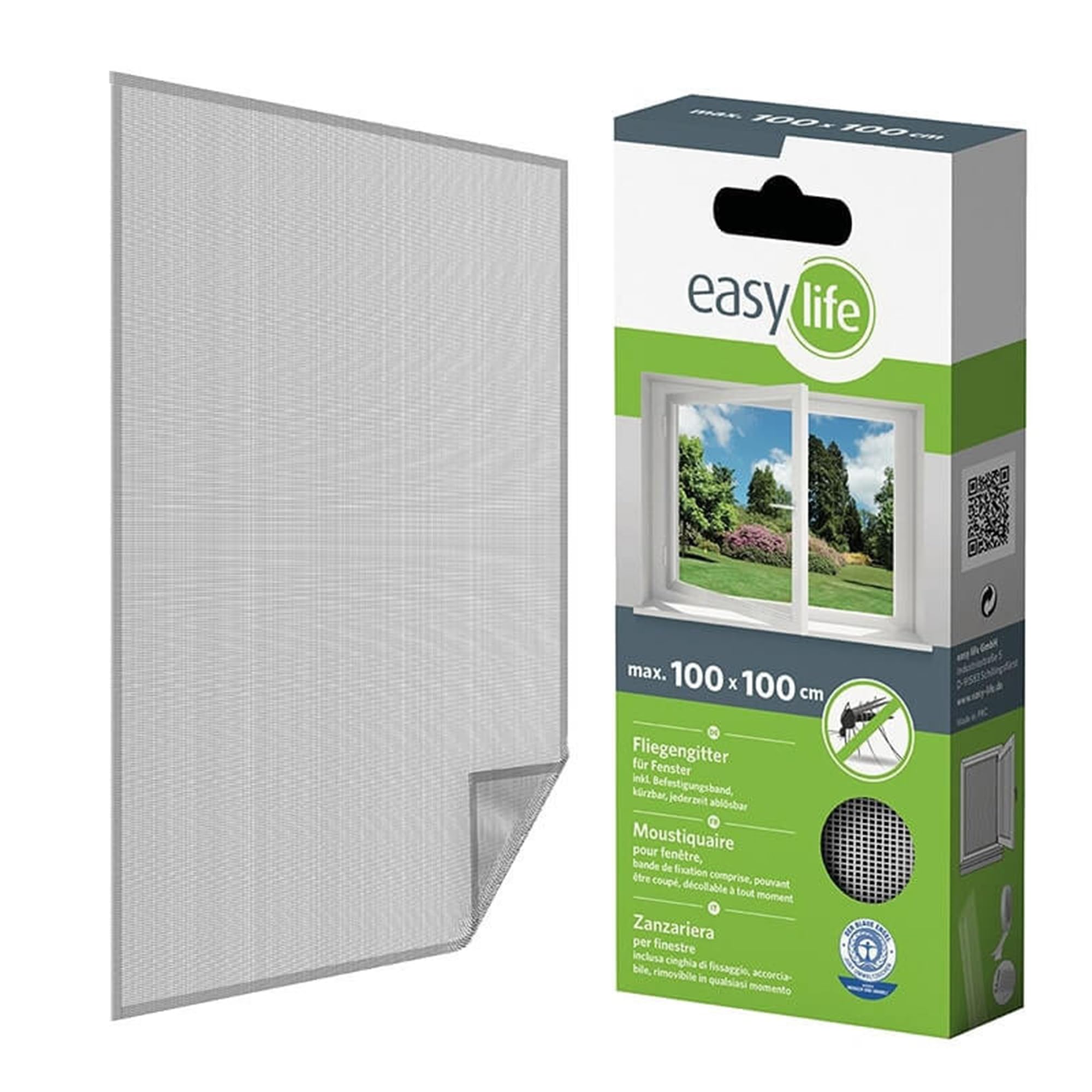 Mosquito net without drilling Velcro - for standard windows 100 x 100 cm - adaptable insect and pollen protection net - white polyester mesh - ideal summer protection screen