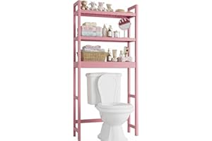 SMIBUY Bathroom Storage Shelf, Bamboo Over-The-Toilet Organizer Rack, Freestanding Toilet Space Saver with 3-Tier Adjustable 