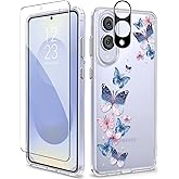 GVIEWIN Compatible with Samsung Galaxy S25 Edge Case, Clear Floral Slim Shockproof Protective Women Phone Case, Non-Yellowing, with Screen Protector & Camera Lens Protector 6.7", Colorful Butterfly