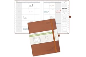 POPRUN Monthly Planner 2025-2026 (Large- 8.5" x 10.5" Soft Cover), 18-Month Calendar Book (January 2025-June 2026), Calendar Planner with Monthly Tabs & Pocket, 100 GSM Paper - Brown