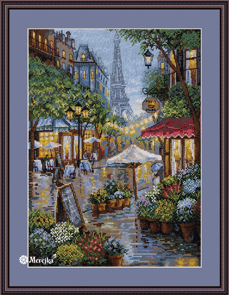 Merejka K-162 Paris in The Rain Counted Cross Stitch Kit, Cotton, Multi-Colour, 21 x 29 cm