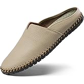 LUODENGLANG Men’s Slip-On Loafers Mules Clog Handmade Leather Slippers Hand Stitched no-Heel Casual Shoes for Men Breathable Comfortable Soft