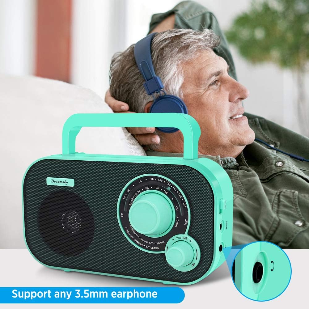 DreamSky Portable AM FM Radio with Great Reception, Battery Operated Radio AC Outlet Powered Radios with Headphone Jack, Handheld Transistor Radios Small Gifts for Seniors, Indoor Outdoor Emergency: Home Audio & Theater
