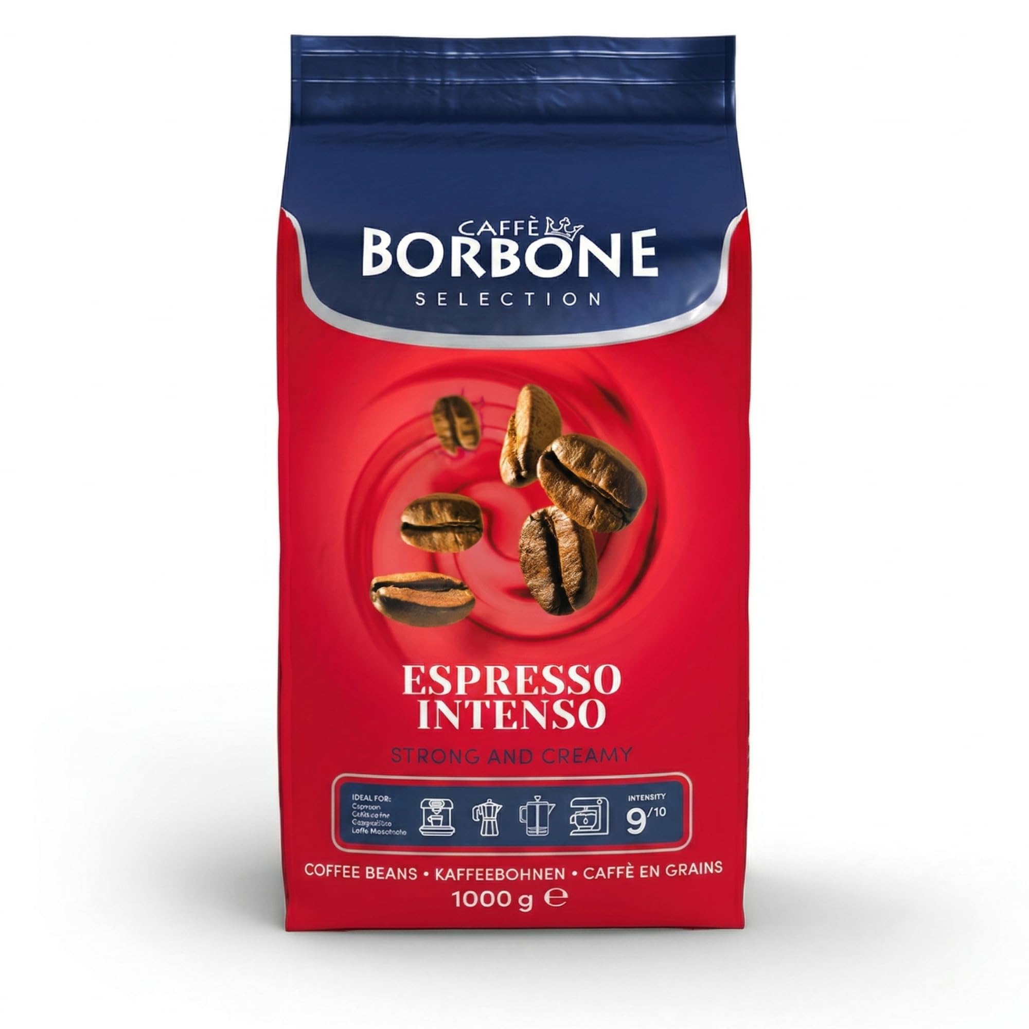 Caffè Borbone Kaffeebohnen - Espresso Intenso - Authentischer neapolitanischer Espresso - Intensität 9/10 - Reiche und lebendige Mischung mit Noten von dunkler Schokolade - 1kg Packung
