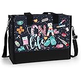 84hoods Large Waterproof Tote Bag with Pockets and Zipper for Travel, Work, Grocery. Gift for CNA.