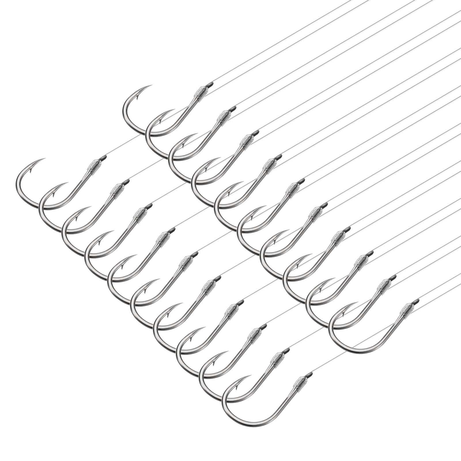 PATIKIL 10# Small Fishing Hooks with 36cm Line, 20Pcs 0.66x0.39 Inch Double Hook Rigs with Barbs Fishing Hook on Nylon Line for Freshwater, Silver Tone