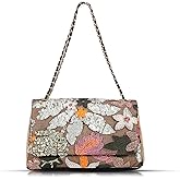 Tote Bag for Women, Beach Bag, Handmade Sequin Embroidery Straw Bag Bohemian Handbag Large Capacity Shoulder Bag Suitable for Vacation, Travel, Daily, Banquet(Silver Flower)