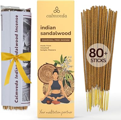 Calmveda Indian Sandalwood Incense Sticks 80 Charcoal Free Flowers Upcycled