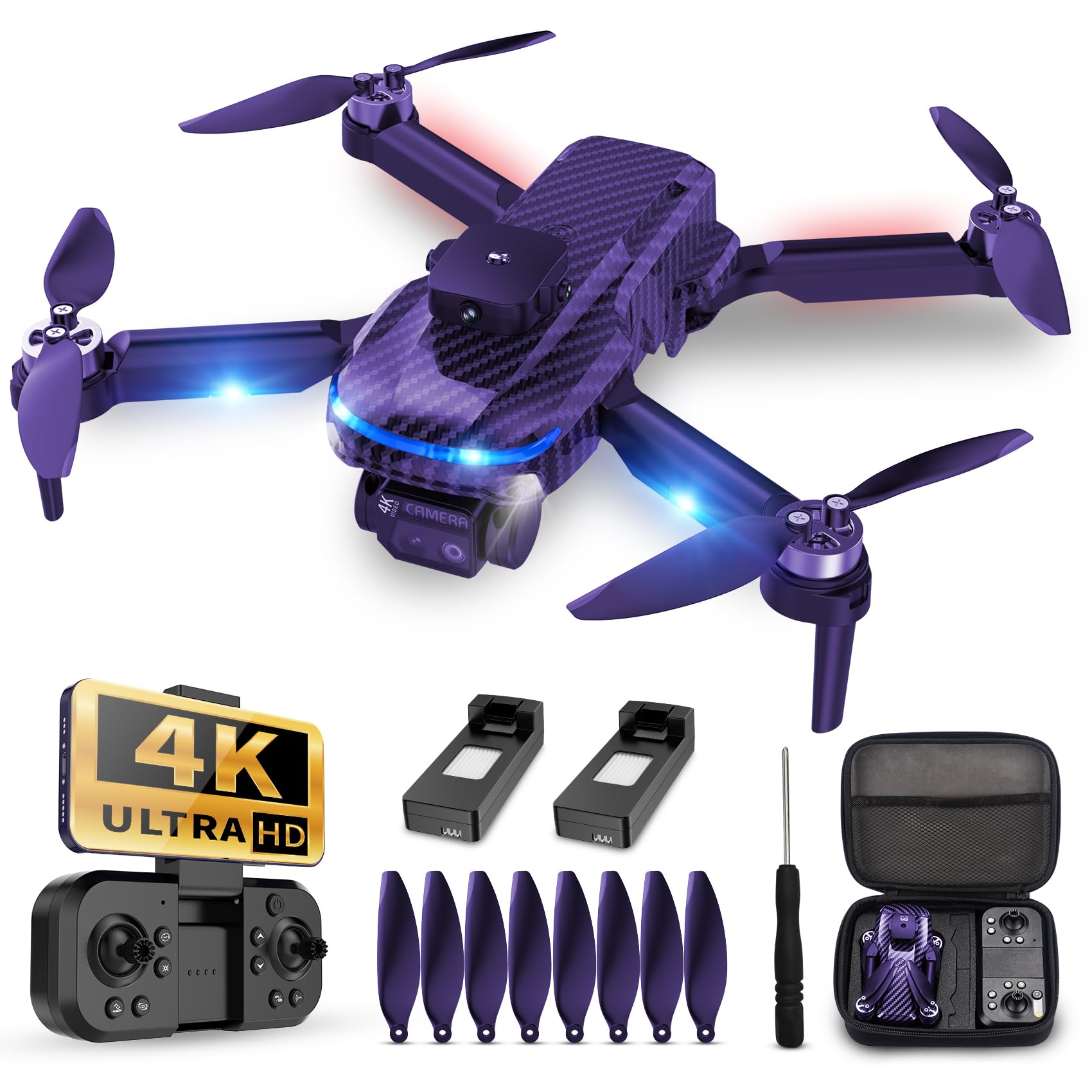 Drones for Adults with Emergency Stop,4K Drones with Camera for Kids, Headless Mode, 360° Flips, Carrying Case & 2 Batteries,Wireless RC Toys for Boys Girls-Black