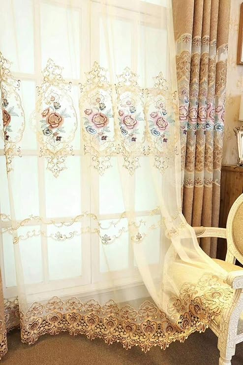 cortinas elegantes con ojales de 96 0 in de largo para dormitorio paneles de gasa bordados florales cortinas de lujo para ventana tul para sala de