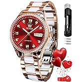 OLEVS Automatic Watches for Women Diamond Fashion Elegant Dress Mechanical Self Winding Date Ladies Wrist Watches Luxury Rose Gold Two Tone Ceramic Watch Waterproof Luminous