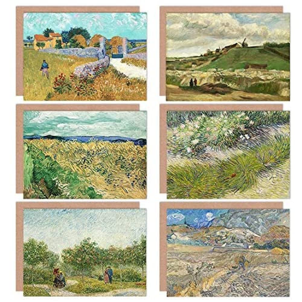 Artery8 Vincent Van Gogh Landscape Grass Butterflies Quarry Tuin Farmhouse Wheatfield Fine Art Greeting Card Pack of 6