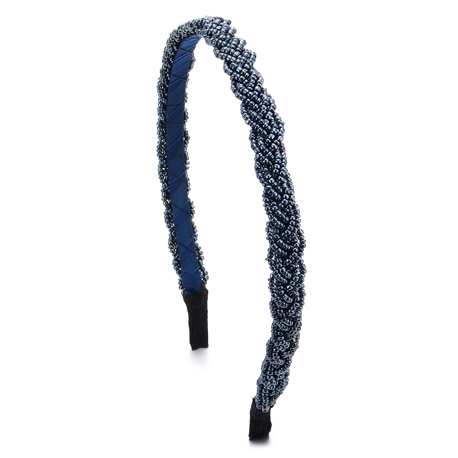 COOLSTEELANDBEYOND Elegant Dark Blue Braided Beads Chains Hair Crown Headband Hair Hoop Hairband Party