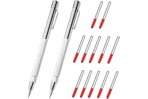 2Pcs Tungsten Carbide Tip Scriber With 12 Replacement Marking Tip, Aluminium Magnet Carbide Scribe Tool Etching Pen With Clip