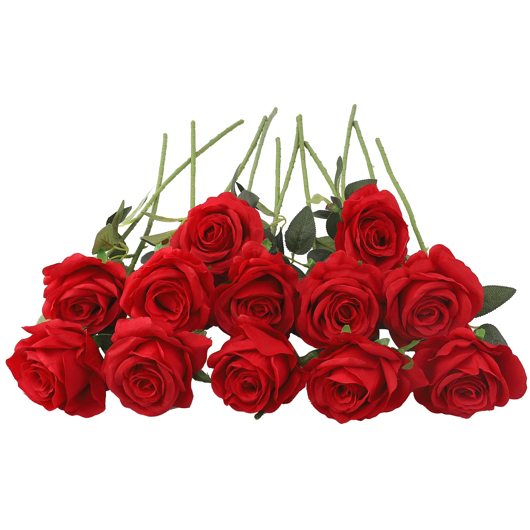 JOYHAZE 12 Pcs Artificial Roses, 19.7'' Single Long Stem Silk Flowers Blooming Roses for Wedding Home Party Office Decor, Table Centerpieces, DIY Floral Arrangements, Red