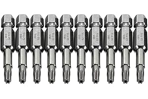 COMOK 10pcs 50mm Long 1/4 Inch Hex Shank T15 Torx Head Magnetic Screw Driver Bit Set Security Tamper Proof Star 6 Point Screwdriver Kit Tools