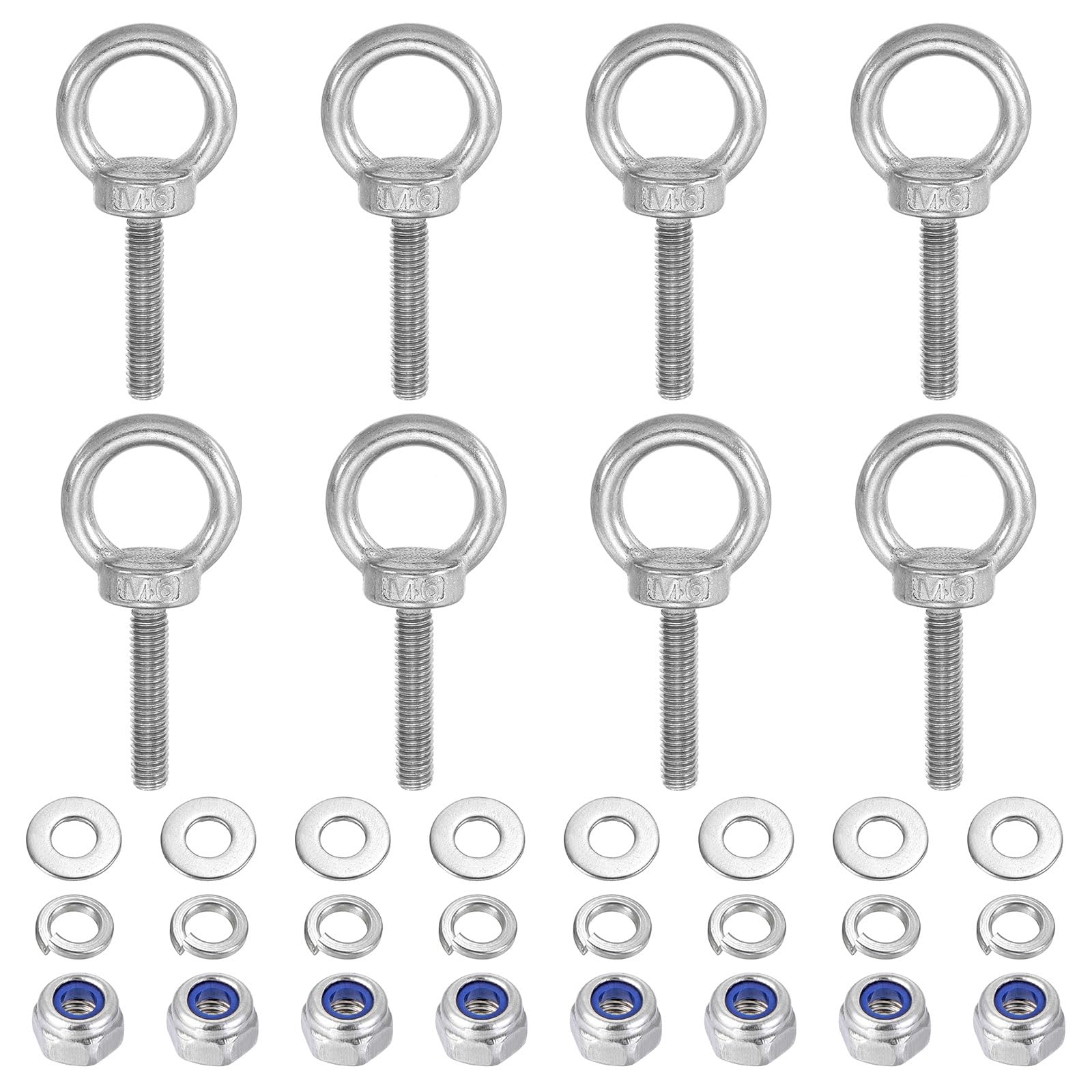 PATIKIL M6 x 30mm Lifting Shoulder Eye Bolt, 8Pcs 304 Stainless Steel Lifting Ring Threaded Eyebolt with Nuts Washers for Hanging Hammocks Articles