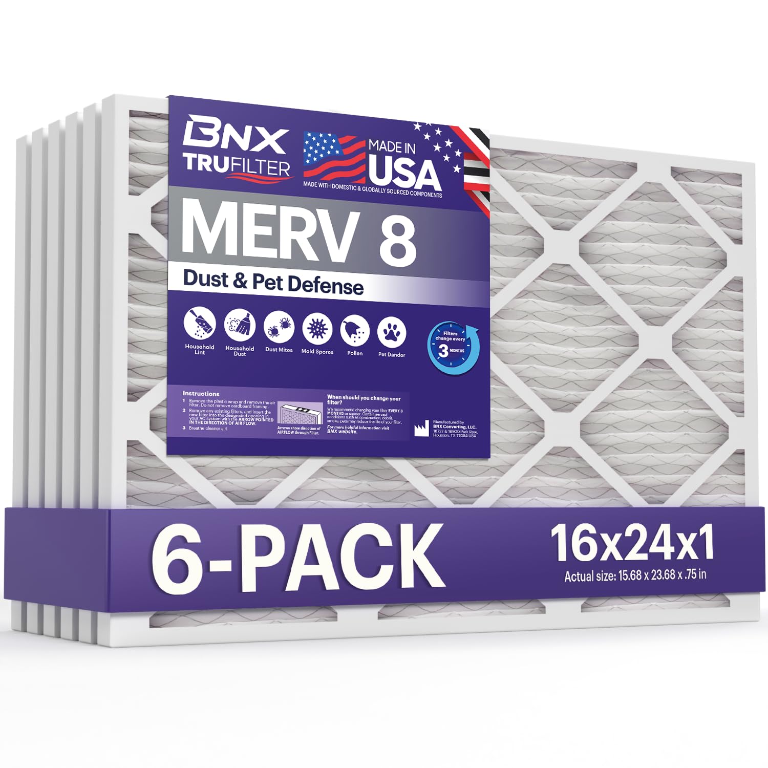 BNX TruFilter 16x24x1 Air Filter MERV 8