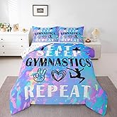 Erosebridal Gymnastics Comforter Set Gymnastics Gifts Twin Bedding Set for Kids Girls Teen,Kawaii Pink Blue Purple Pastel Girly Quilt Set Watercolor Tie Dye Duvet Insert Room Decor 2 Pcs
