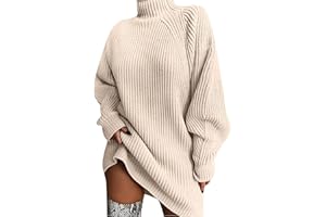 QUFECH Women's Winter Wedding Guest Dress Solid Color Long Sleeve Turtleneck Sweater Mini Dress Sweater Dresses