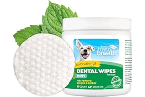 TropiClean Fresh Breath No Brushing Clean Teeth Dental & Oral Care Dental Wipes for Dogs, 50ct - Teeth Cleaning Wipes - Helps Wipe Away Plaque & Tartar - Freshens Breath - No Brushing Required