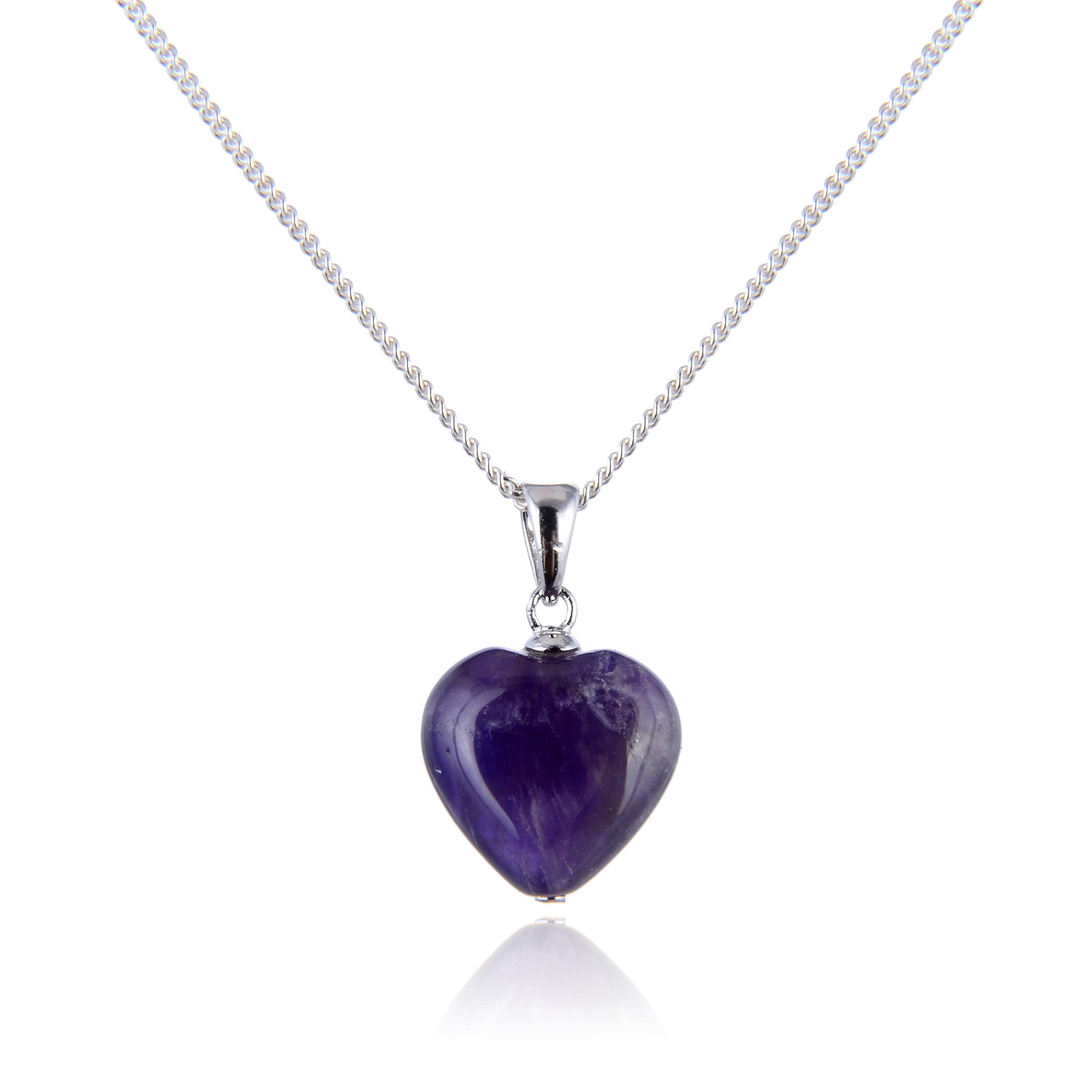 Jo & Co. Amethyst Heart Pendant, 12 mm x 13 mm,Rhodium-Plated 925 Sterling Silver 18 in Curb Chain, Attractively Priced