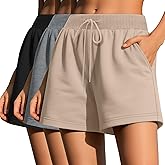 Huukeay 3 Pack Women's Sweat Shorts Comfy Casual Lounge Drawstring High Waisted Summer Athletic Shorts with Pockets