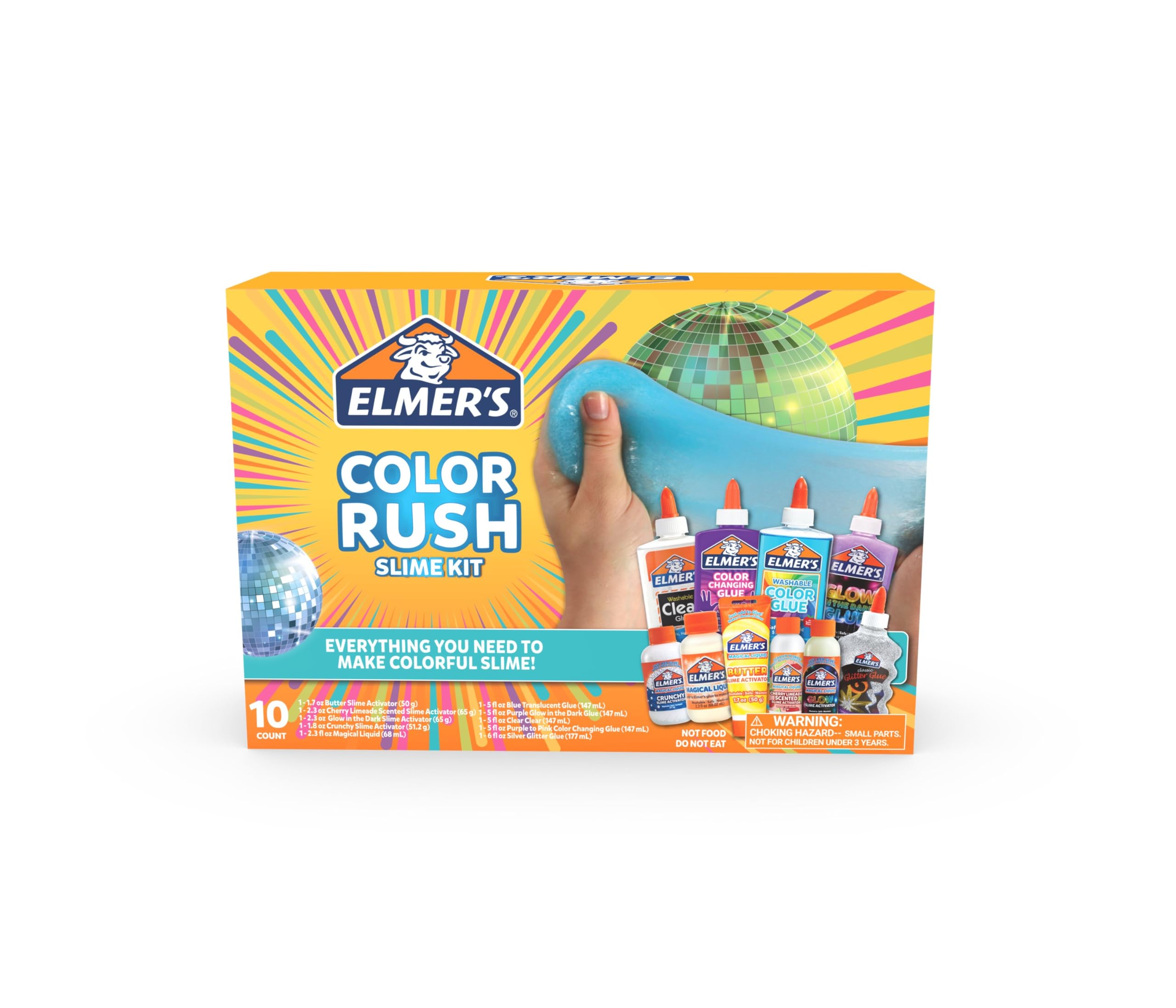 Elmer's Color Rush Slime Kit, Includes Liquid Glue, Activator, Makes Color Changing, Glow in The Dark, Butter Slime and More, 10 Piece Set - Perfect for Parties, Gift, Activity Time