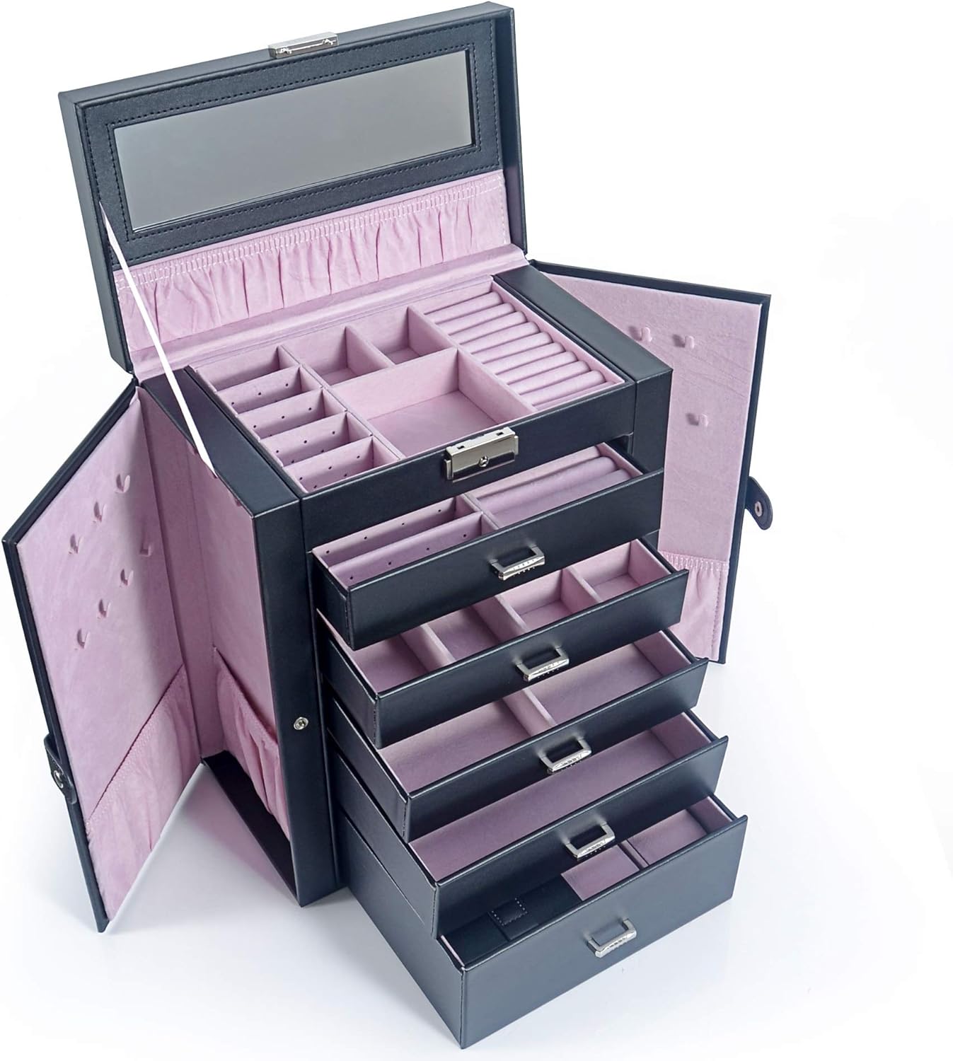Kendal Huge Leather Jewelry Box Case Storage with a Travel Case and Lock LJCSKM5BK: Home & Kitchen