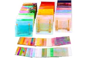 UZLU 36 Sheets Opaque Stained Glass Bulk Variety Pack, 4 x 6 Inch Mosaic Glass Tiles for Crafts, Assorted Colors Cathedral Art Glasses Sheets for Stained Glass Making Projects