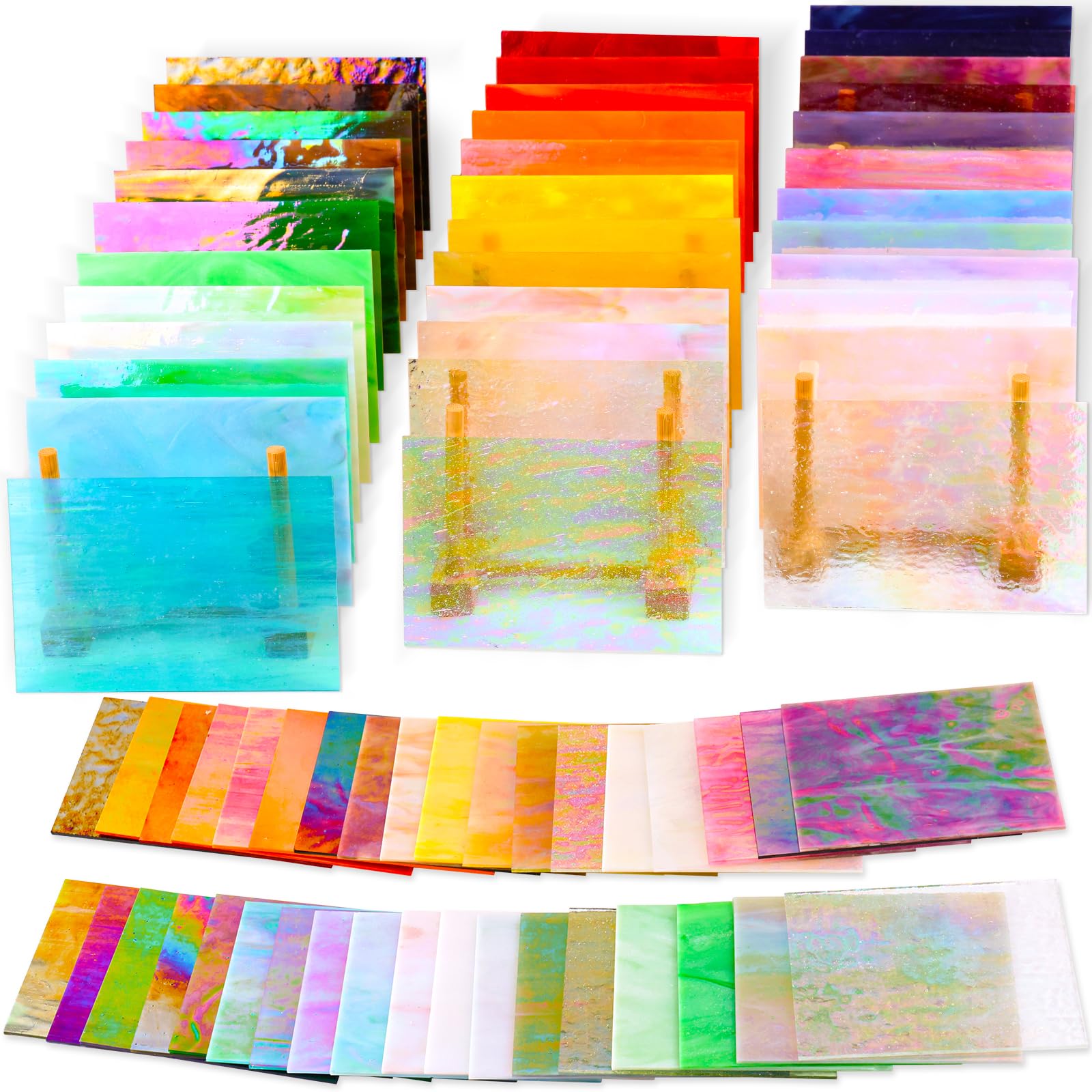 Photo 1 of 36 Sheets Opaque Stained Glass Bulk Variety Pack, 4 x 6 Inch Mosaic Glass Tiles for Crafts, Assorted Colors Cathedral Art Glasses Sheets for Stained Glass Making Projects