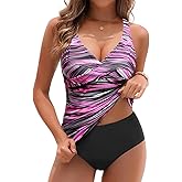 Yonique Tankini Swimsuits for Women Tummy Control Bathing Suits Two Piece Tankini Tops with Bikini Bottoms Twist Swimwear