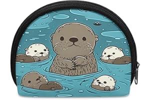 ZOUTAIRONG Cute Sea Otter Coin Purse Travel Wallet African American Girls Change Storage Bag Cosmetic Bags Mini Toiletry Pouch Portable Organizer Case Party Favor Blue