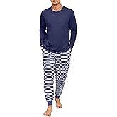 PrinStory Mens Pajamas Set Long Sleeve Pjs 2 Piece Pajama Soft Sleepwear Loungewear with Pockets