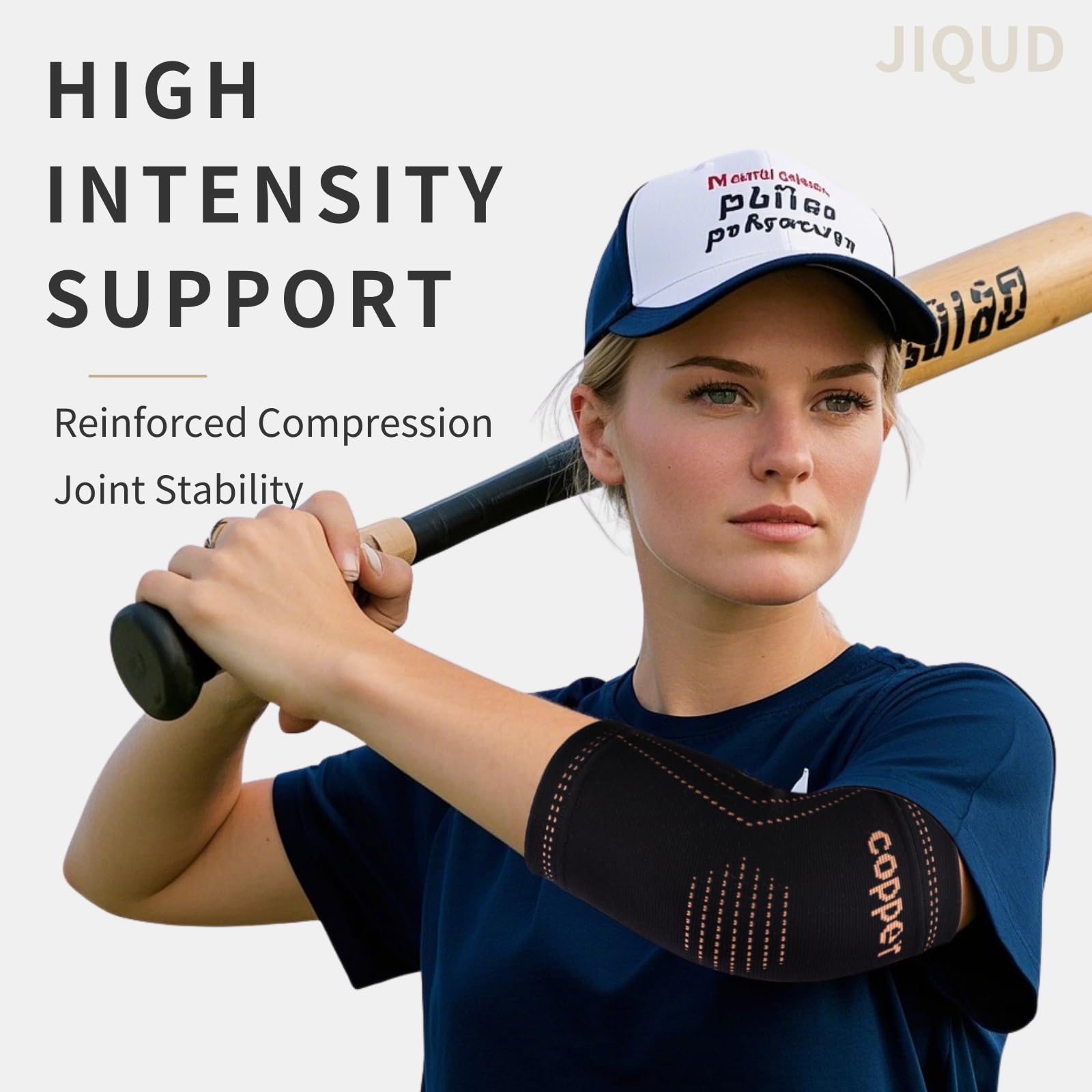 JIQUD Elbow Brace for Tendonitis and Tennis Elbow for Women,Copper Elbow Compression Sleeve for Golfers Elbow Pain Relief | Arm Support Fit for Men Weight lifting Workouts, Recovery, Arthritis