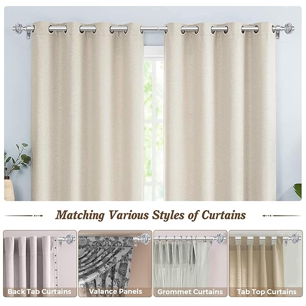 1 INCH CURTAIN RODS 36 TO 72 INCHES(3 TO 6 FT) TELESCOPING SINGLE DRAPERY ROD, USFOOK SILVER CURTAIN RODS FOR WINDOWS 24 TO 68 INCHES WITH TRANSLUCENT FINIALS