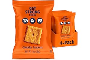 Get Strong Foods Cheddar Cheese Crackers - High Protein Crackers - Keto Friendly, Low Carb, High Fiber Cheese Crisp - Low Calorie, Healthy Snack for Adults and GLP-1, Pack of 4
