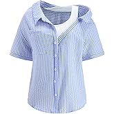 winkbay Women's Striped Short Sleeve Blouse Off Shoulder Textured Casual Top Cute Shirts